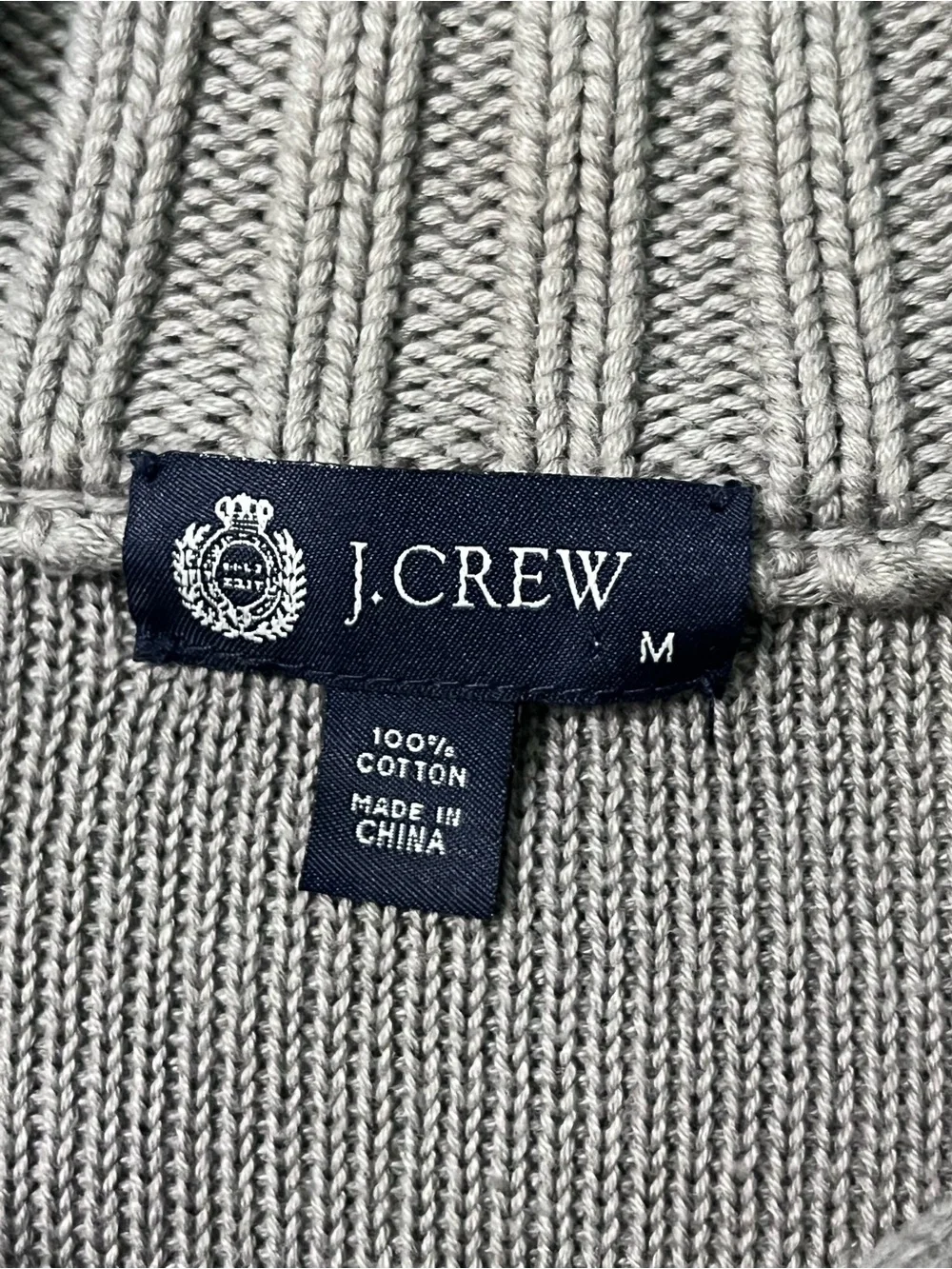 J.Crew Men’s Medium Taupe Gray Striped Quarter Zip Cotton Sweater Preppy